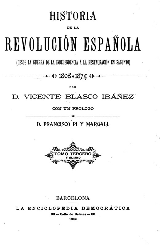 Portada, Historia de la revolución Española, Vicente Blasco Ibáñez 